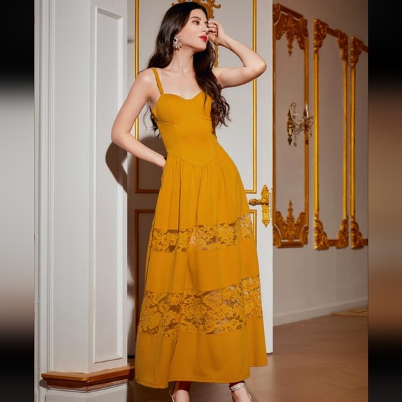 SHEIN Dresses & Skirts - Mustard colored Maxi Dress with floral lace medium